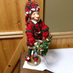 vtg Simpich Elf Kringle figurine on base with mistletoe  sculputure 16 in